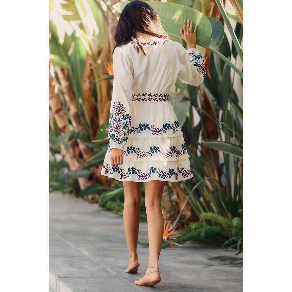 New Anthropologie Women's XL Roller Rabbit Naema Embroidered boho Mini Dress - Picture 9 of 10